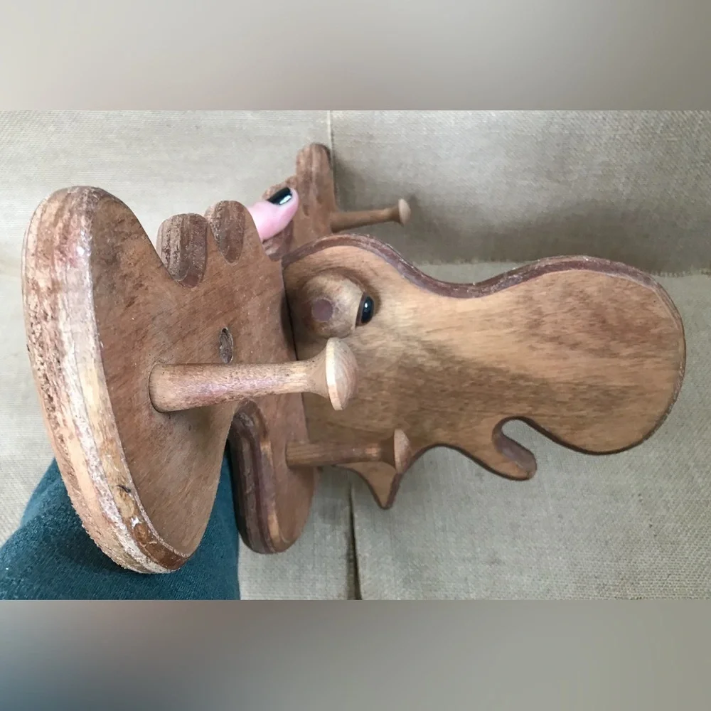 Moose Head Wood Coat Rack Kitsch Funny Kids Room Farmhouse Farm Cottage Core